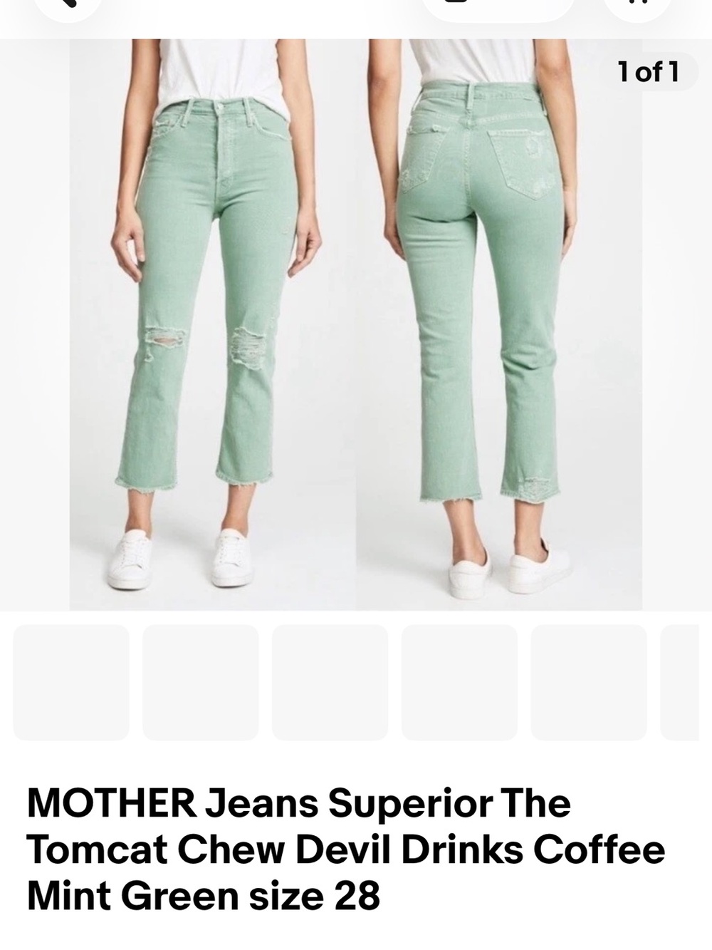 MOTHER Olive Green Cropped Straight Jeans with Distressed Knees